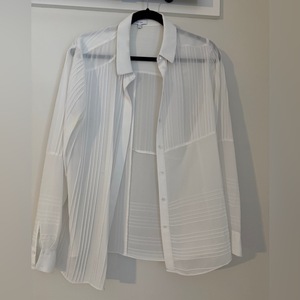 Reiss White Blouse with Black Collar